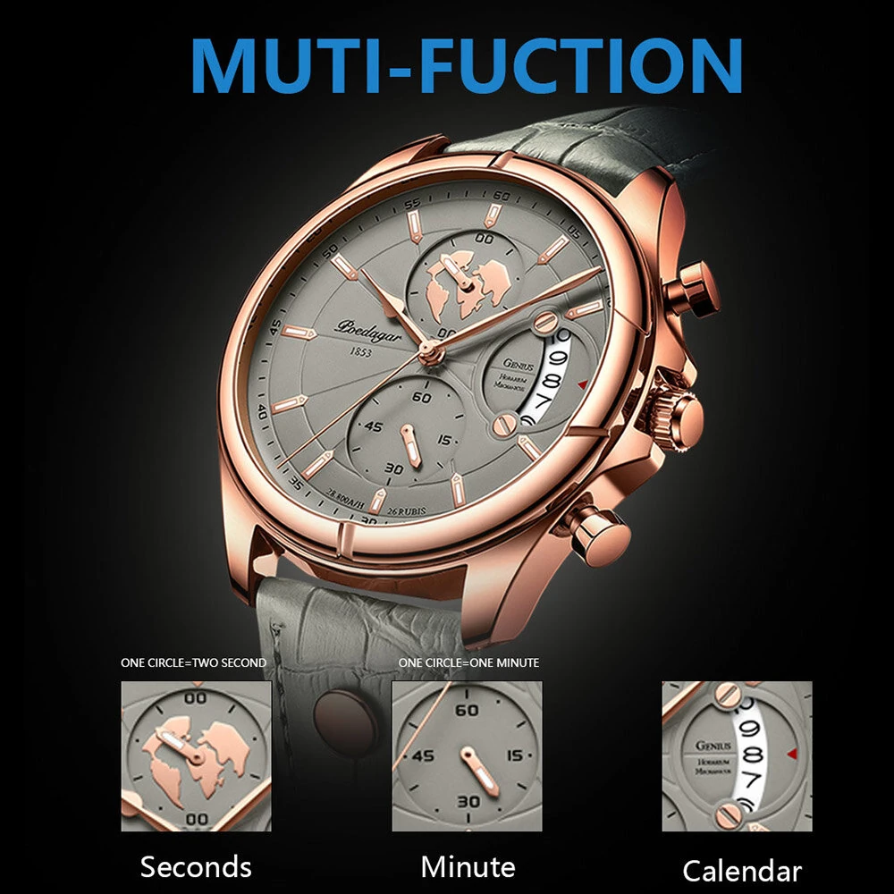 POEDAGAR Men's Waterproof Luminous Quartz Watches Fashion Multi-function Business Casual Wristwatch
