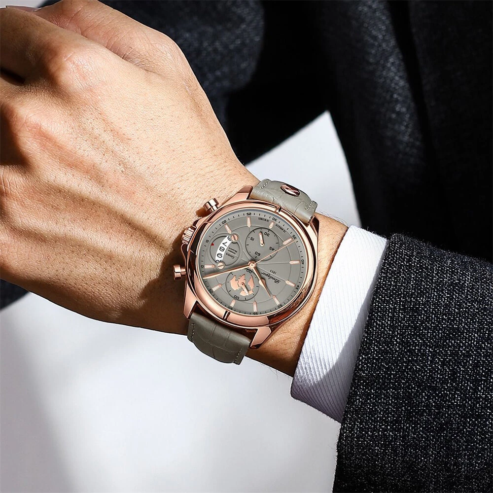 POEDAGAR Men's Waterproof Luminous Quartz Watches Fashion Multi-function Business Casual Wristwatch