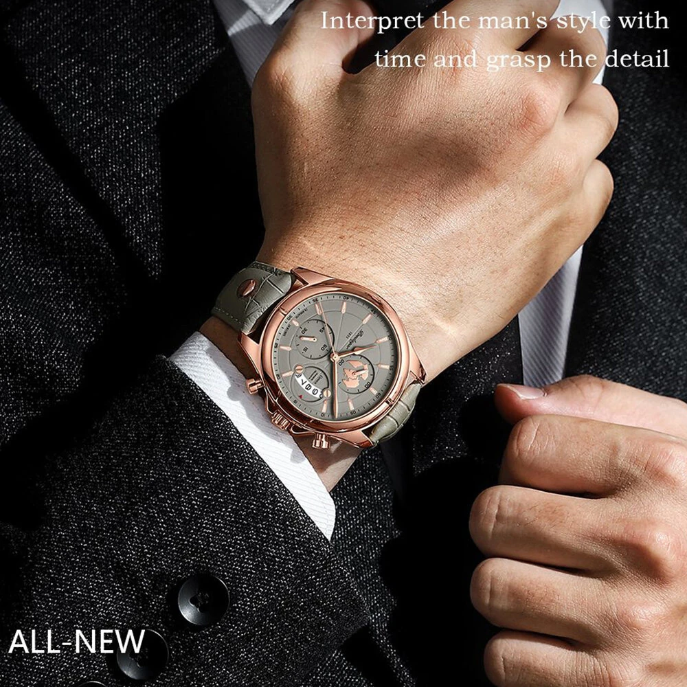 POEDAGAR Men's Waterproof Luminous Quartz Watches Fashion Multi-function Business Casual Wristwatch