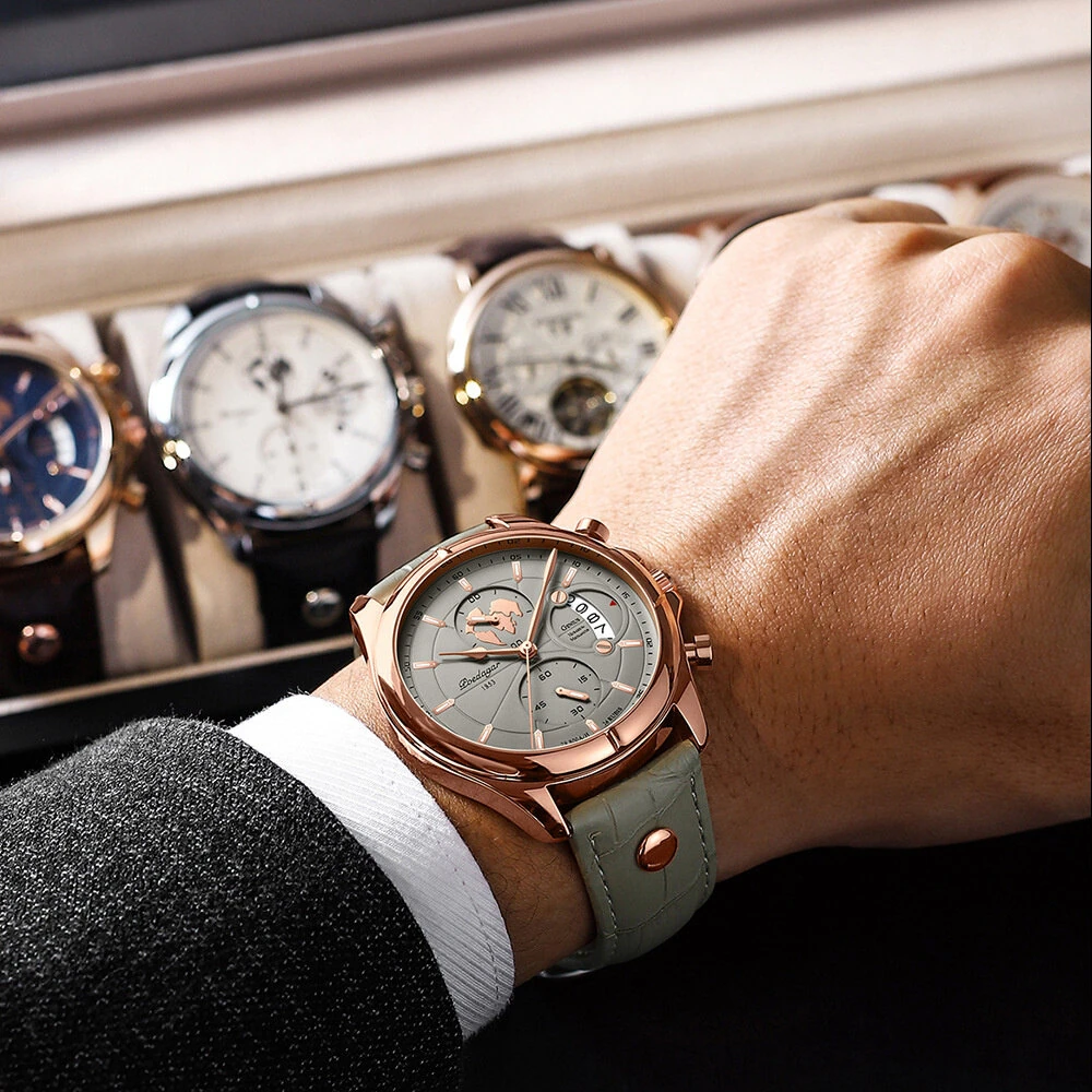 POEDAGAR Men's Waterproof Luminous Quartz Watches Fashion Multi-function Business Casual Wristwatch