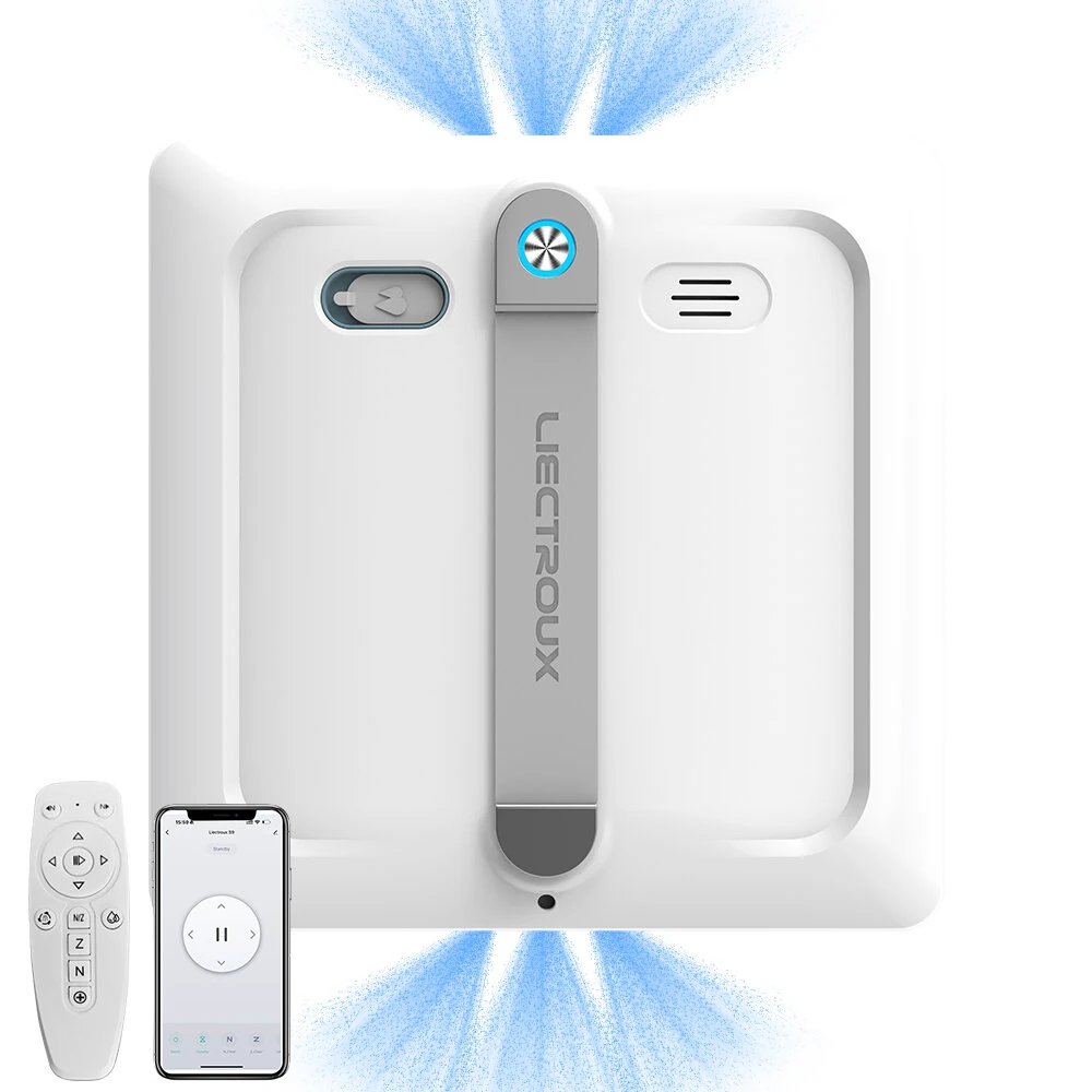[EU Direct]Liectroux S9 Smart Window Cleaning Robot,With 2 Roller Brushes, 6-Way Water Pump Spray,Brushless Motor,9kpa Suction,Frameless Works,8 Microswitches,Safety Rope & Power Cord 2 In 1,App & Remote Control,Voice Prompts