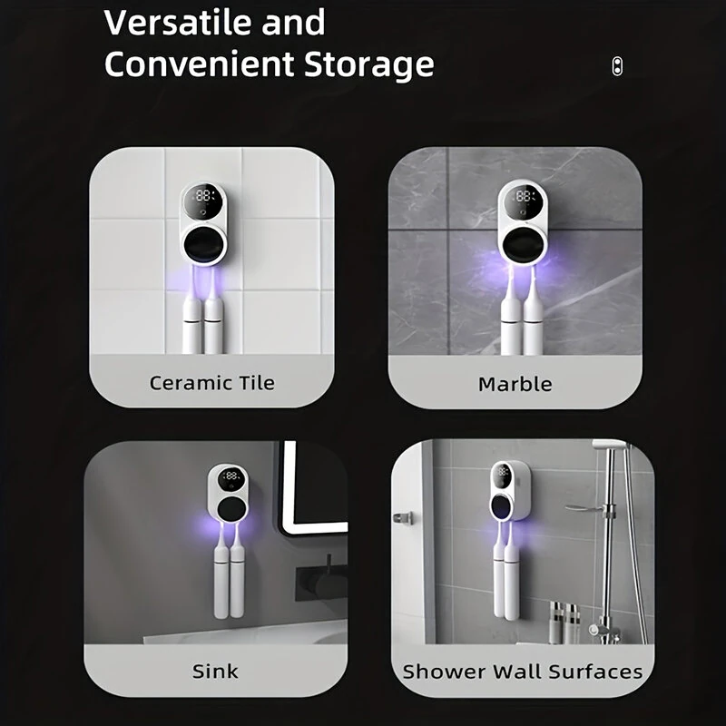Intelligent Sensor Toothbrush Sanitizer Case UV Smart Toothbrush Sterilizer Toothbrush Holder With Intelligent Power Display Wall-Mounted Toothbrush Storage Rack Disinfection Toothbrush Storage Rack