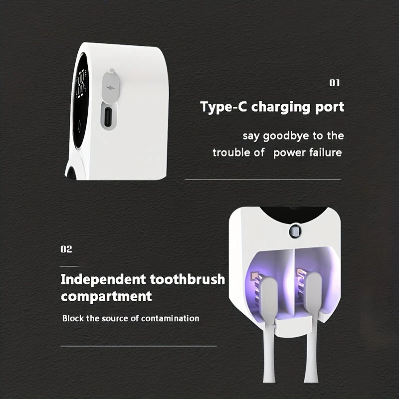 Intelligent Sensor Toothbrush Sanitizer Case UV Smart Toothbrush Sterilizer Toothbrush Holder With Intelligent Power Display Wall-Mounted Toothbrush Storage Rack Disinfection Toothbrush Storage Rack