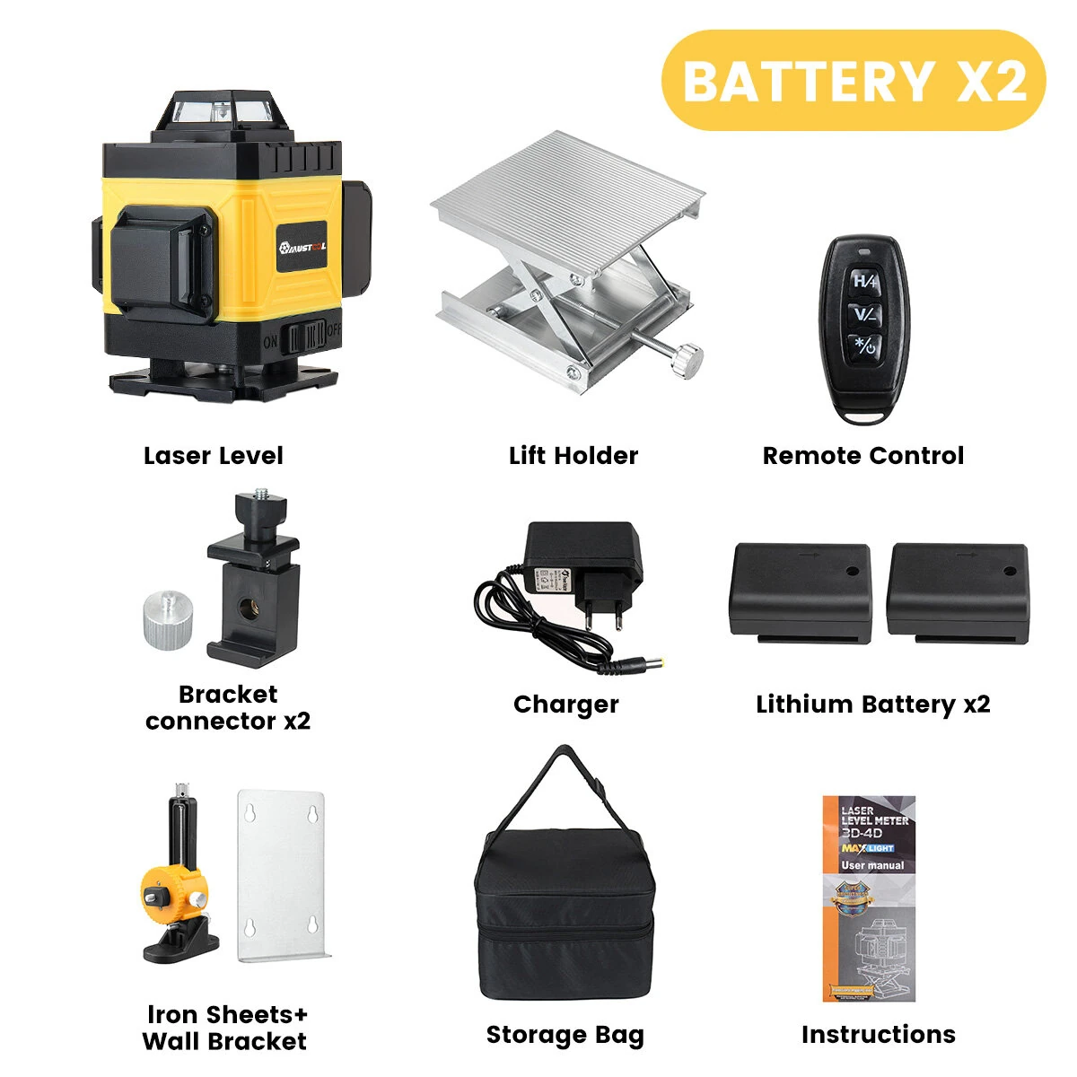 MUSTOOL 4D 16 Line Laser Level 16 Lines 360° Self-Leveling Green Light High Precision ±0.2mm/m IP54 Waterproof for Construction and DIY