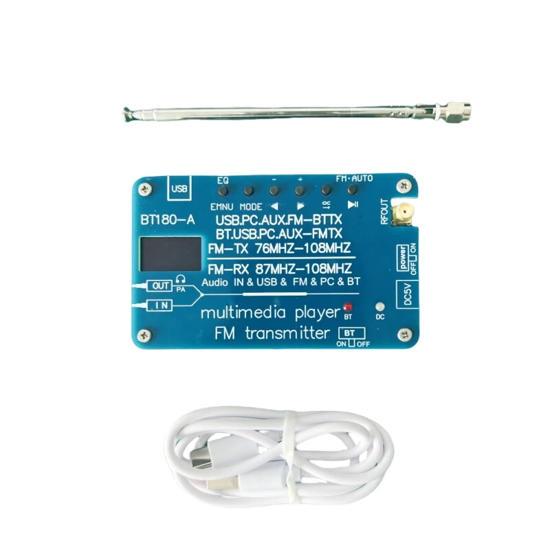 BT180 bluetooth 5.3 Transmitter Receiver FM Radio USB Audio Decoder PC Soundcard EQ Modes AUX Input 2800mAh Battery Long Playtime High Quality Audio Streaming