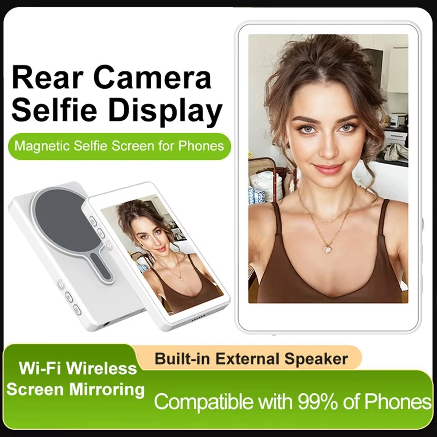 T2 Magnetic Wireless Phone Selfie Screen Mirroring Device 3.97 Inch HD Display 800x480 bluetooth Remote Control for iPhone Android Live Streaming Vlogging Photography