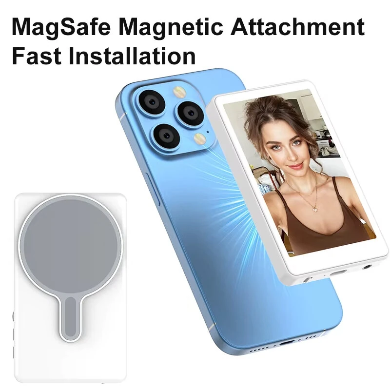 T2 Magnetic Wireless Phone Selfie Screen Mirroring Device 3.97 Inch HD Display 800x480 bluetooth Remote Control for iPhone Android Live Streaming Vlogging Photography