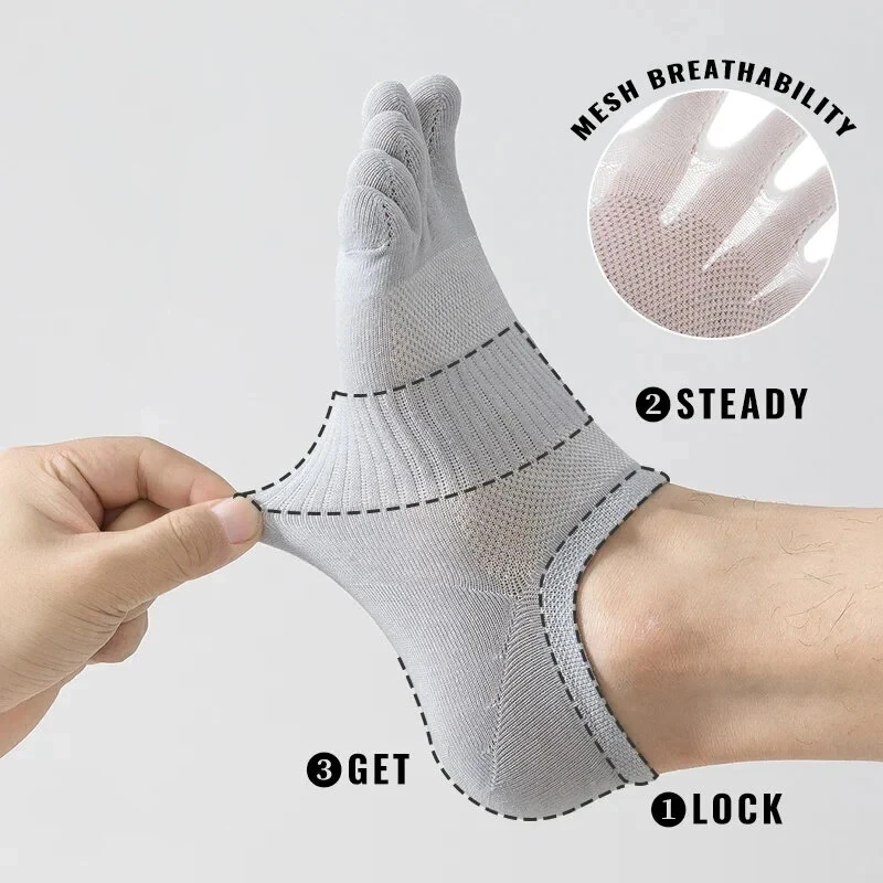 6 Pairs Men's Pure Cotton Five Finger Socks Breathable Mesh Sweat Absorbent Antibacterial Short Boat Socks Running Sports Toe Sock Comfortable
