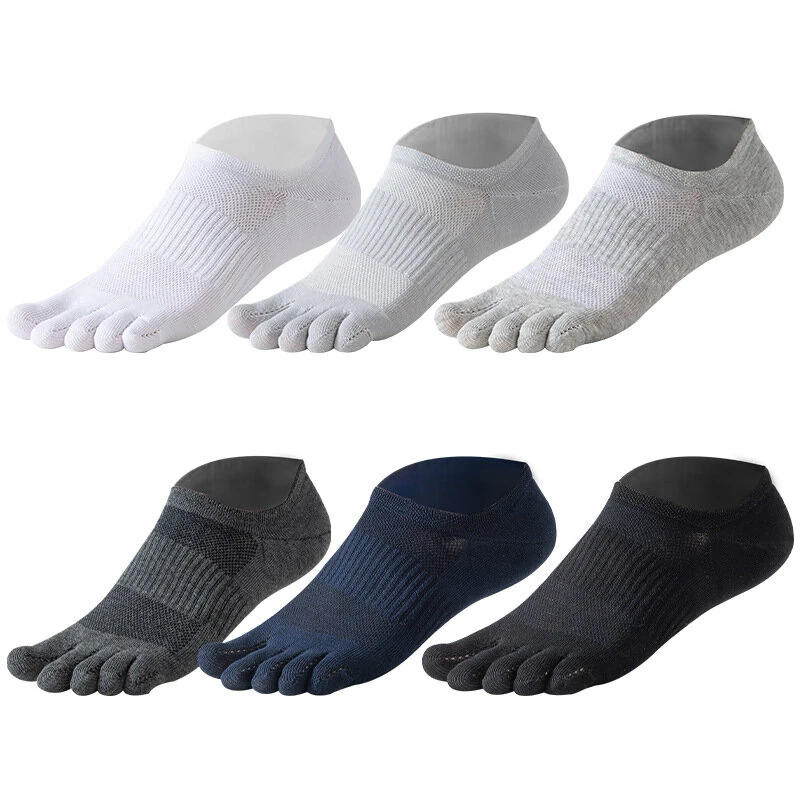 6 Pairs Men's Pure Cotton Five Finger Socks Breathable Mesh Sweat Absorbent Antibacterial Short Boat Socks Running Sports Toe Sock Comfortable