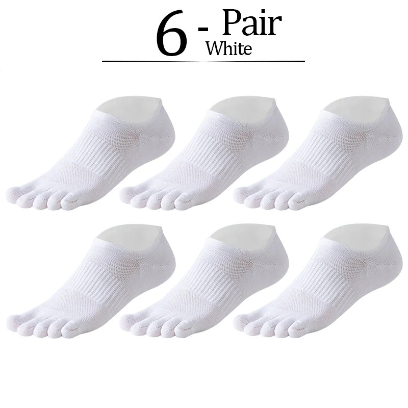 6 Pairs Men's Pure Cotton Five Finger Socks Breathable Mesh Sweat Absorbent Antibacterial Short Boat Socks Running Sports Toe Sock Comfortable