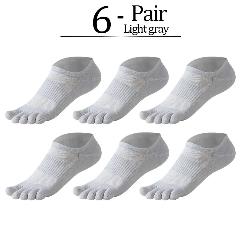 6 Pairs Men's Pure Cotton Five Finger Socks Breathable Mesh Sweat Absorbent Antibacterial Short Boat Socks Running Sports Toe Sock Comfortable