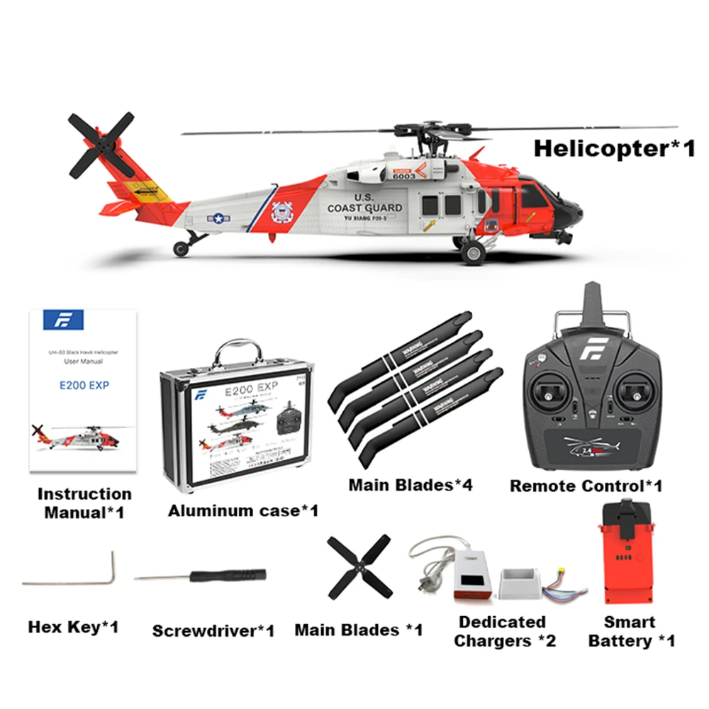 Eachine E200 EXP 2.4G 6CH 6-Axis Gyro Optical Flow Localization Dual Brushless Motor 1:47 Scale Flybarless MH-60 Coasts Guard Resure RC Helicopter