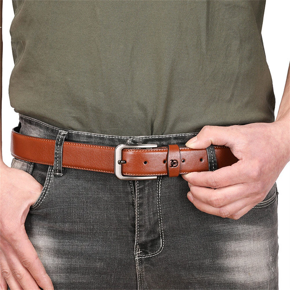 BULLCAPTAIN 130cm Genuine Leather Mens Pinch-buckle Belt with Box Birthday Gift for Husband Father Son