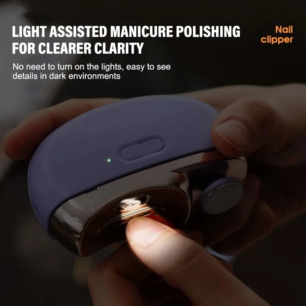 Electric Nail Clipper 2 in 1 Nail Trimmer and Polisher with Dual Motors Type-C Charging Interface 500mAh Battery Capacity Two Speed Gears Portable Safety Light for Home Use and Travel