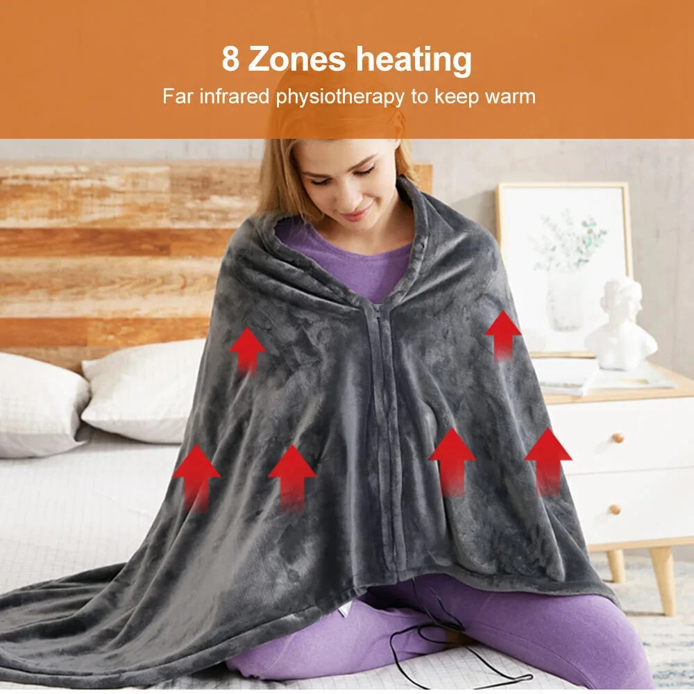 150 X 85cm USB Electric Heating Blanket Heated Shawl Blanket 3 Levels Adjustment Fast Heating Winter Electric Blanket Charging Heating Blanket Office Nap Plus Velvet Warm Heating Shawl