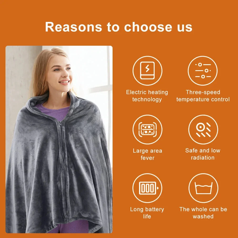150 X 85cm USB Electric Heating Blanket Heated Shawl Blanket 3 Levels Adjustment Fast Heating Winter Electric Blanket Charging Heating Blanket Office Nap Plus Velvet Warm Heating Shawl
