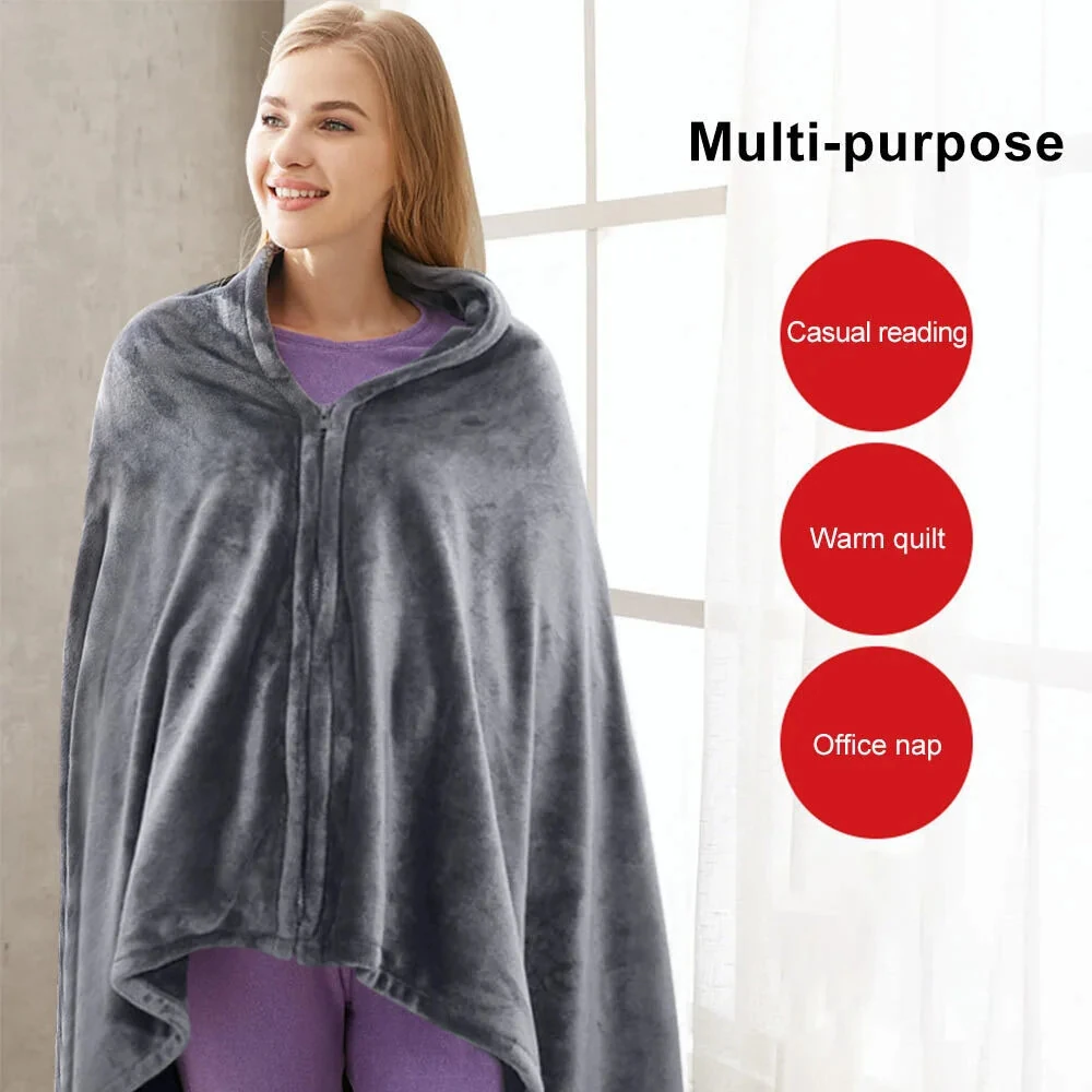 150 X 85cm USB Electric Heating Blanket Heated Shawl Blanket 3 Levels Adjustment Fast Heating Winter Electric Blanket Charging Heating Blanket Office Nap Plus Velvet Warm Heating Shawl