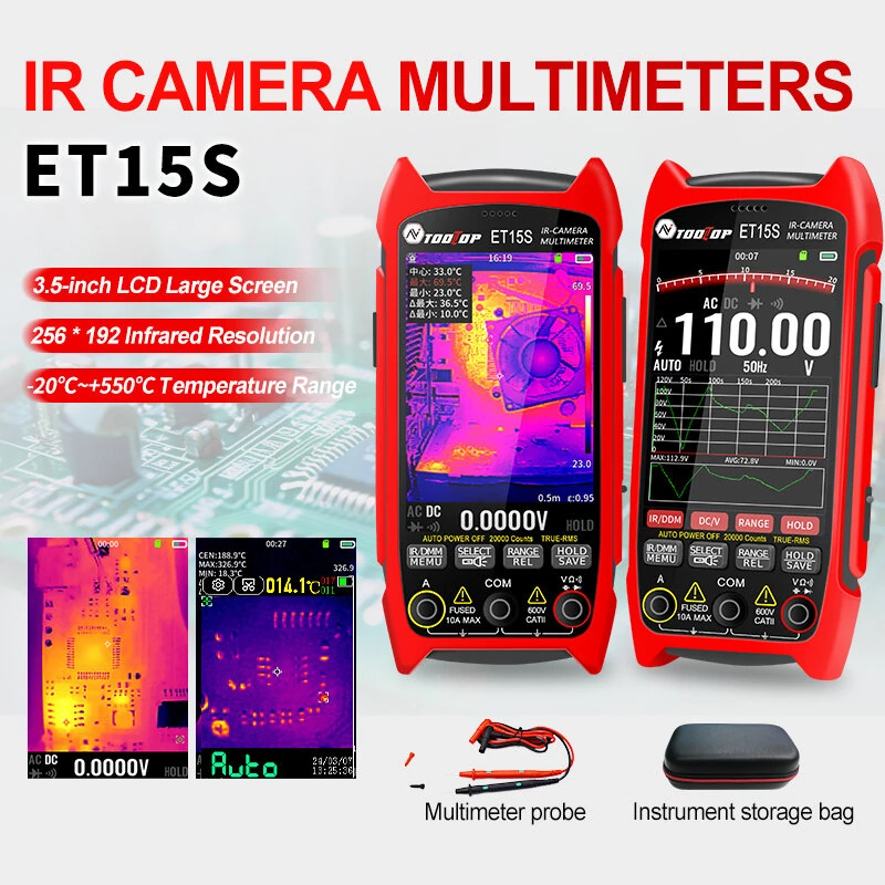 EU Direct AV TOOLTOP/MUSTOOL ET15S/MT15S IR Camera Multimeter With Micro Lens 256*192 Infrared Resolution -20°C to +550°C Temperature Range 3.5 Inch LCD Display 1000V DC 750V AC