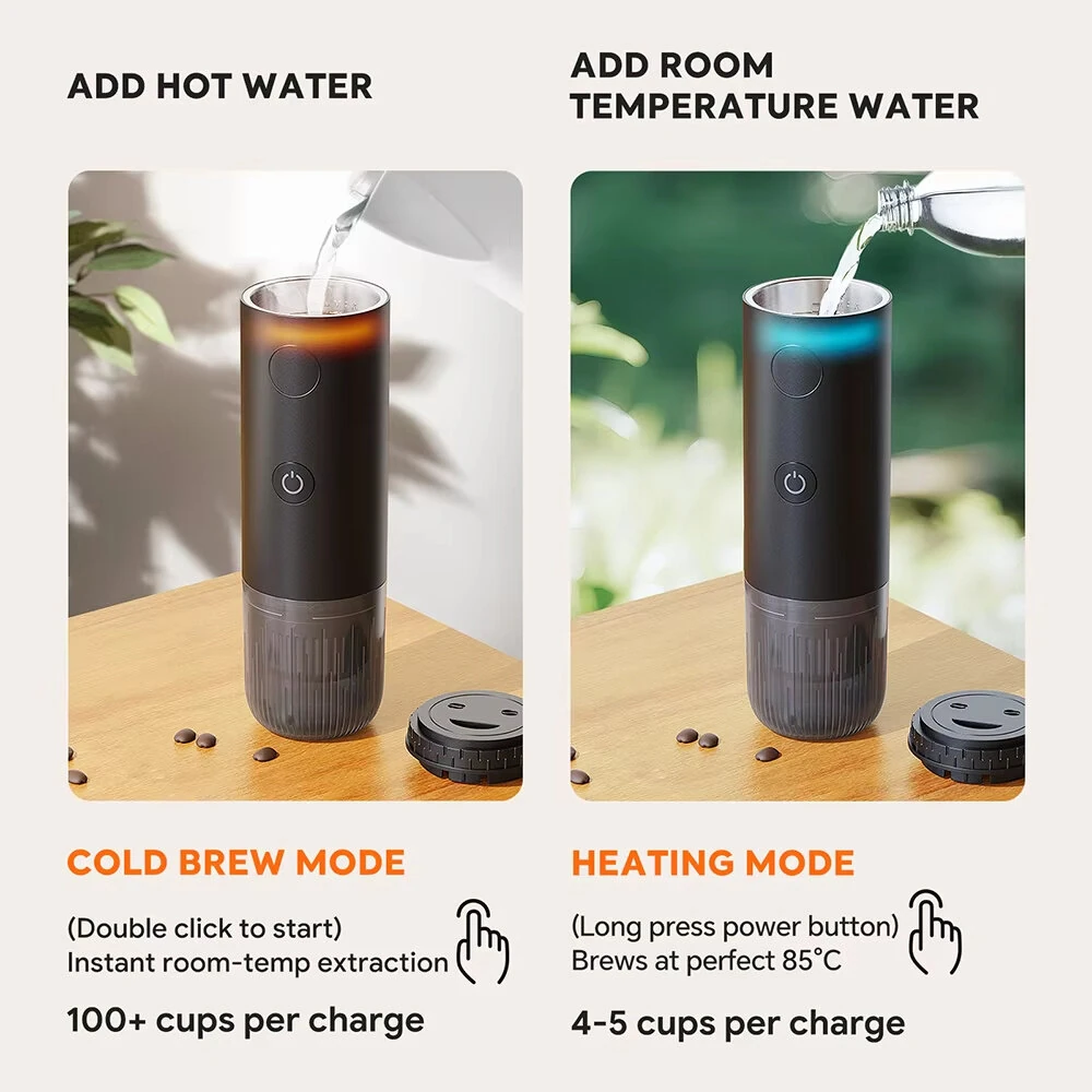 Comfook 2-in-1 Portable Espresso Maker with Cordless Heating 19Bar 85°C Brew 7800mAh Battery Compatible With Ground Coffee NS Capsules for Travel Use