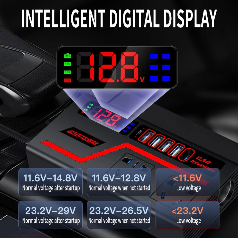 Car Inverter 12V to 110V 24V to 220V Multi-functional 200W Car Truck Converter  Intelligent Digital Display Car Charging Socket