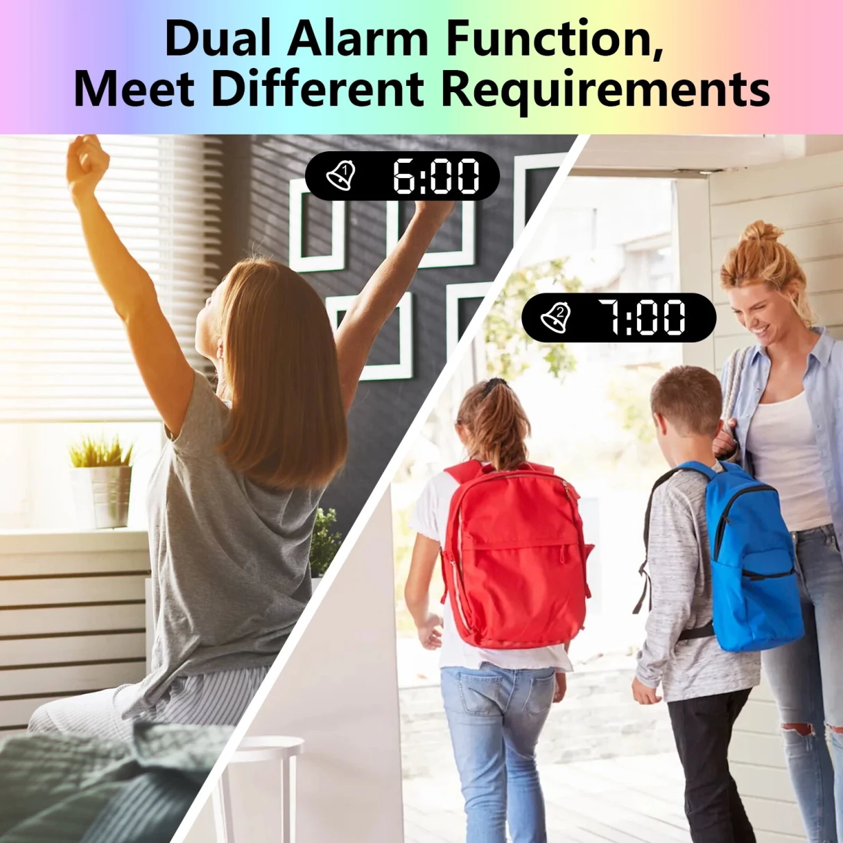 AGSIVO LED RGB Digital Projection Alarm Clock with 180° Rotatable Projector / 11 Colors / Mirror Surface / Snooze / 6-Level Brightness Dimmer / Clear LED Display / USB Charger For Bedroom Living Room