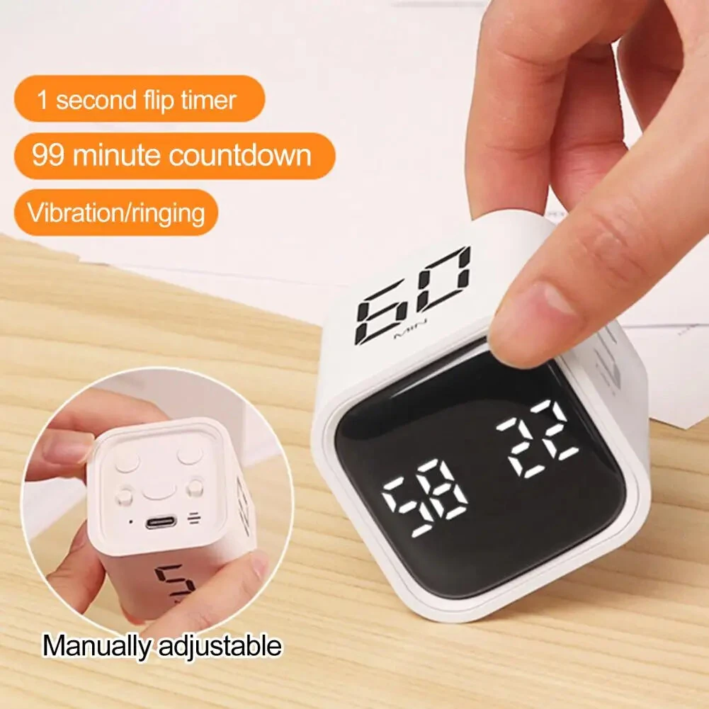 Productivity Cube Timer Sensor Flip LED Display 4 Preset Times Dual Mode Time Management Countdown Kitchen Student Learning Mini Digital Timer