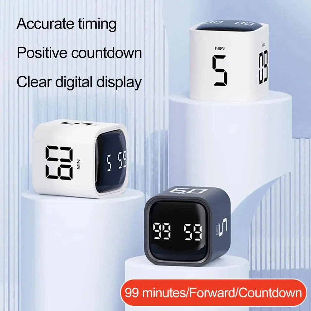 Productivity Cube Timer Sensor Flip LED Display 4 Preset Times Dual Mode Time Management Countdown Kitchen Student Learning Mini Digital Timer