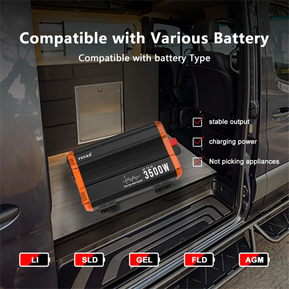 [EU Direct] FCHAO 3500W DC24V To AC230V Pure Sine Wave Solar Inverter DC to AC Power Invertor Board With Remote Control For Home RV Car, EU Plug, KST-3500W-24V