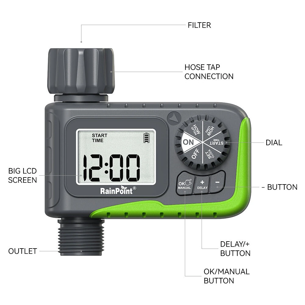 RAINPOINT Sprinkler Timer Programmable Water Timer With Rain Delay for Garden Hose Automatic Watering System Waterproof Digital Irrigation Timer System
