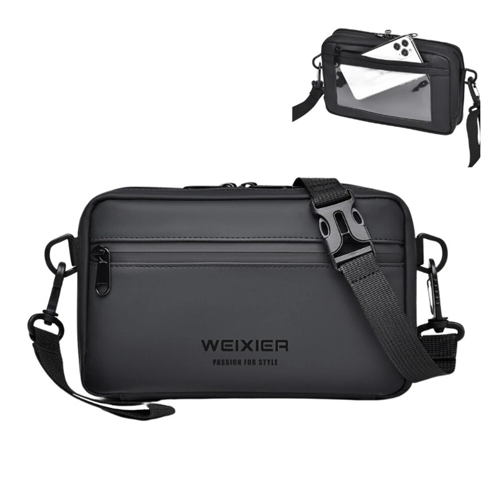 WEIXIER Mens Simple Fashion Mini Crossbody Bag Large Capacity Waterproof Wear-resistant Zipper Outdoor Casual Shoulder Messenger Bag