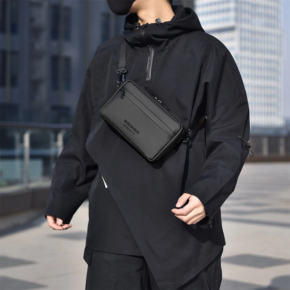 WEIXIER Mens Simple Fashion Mini Crossbody Bag Large Capacity Waterproof Wear-resistant Zipper Outdoor Casual Shoulder Messenger Bag