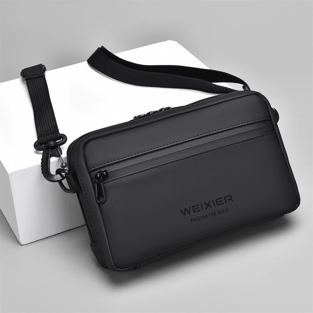 WEIXIER Mens Simple Fashion Mini Crossbody Bag Large Capacity Waterproof Wear-resistant Zipper Outdoor Casual Shoulder Messenger Bag