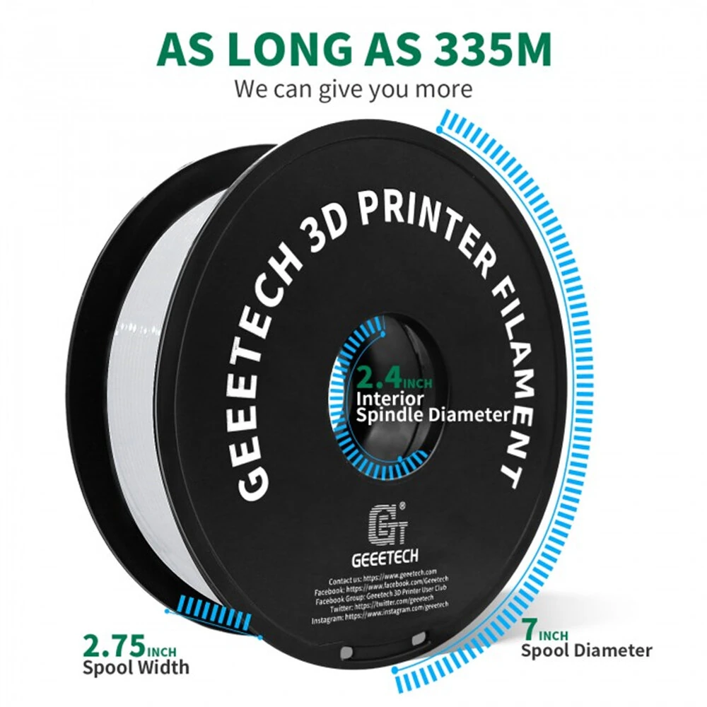 Geeetech PETG 3D Printer Filament 1.75mm 10kg White High Accuracy Clog-Free Bubble-Free Vacuum Sealed Compatible with FDM Printers