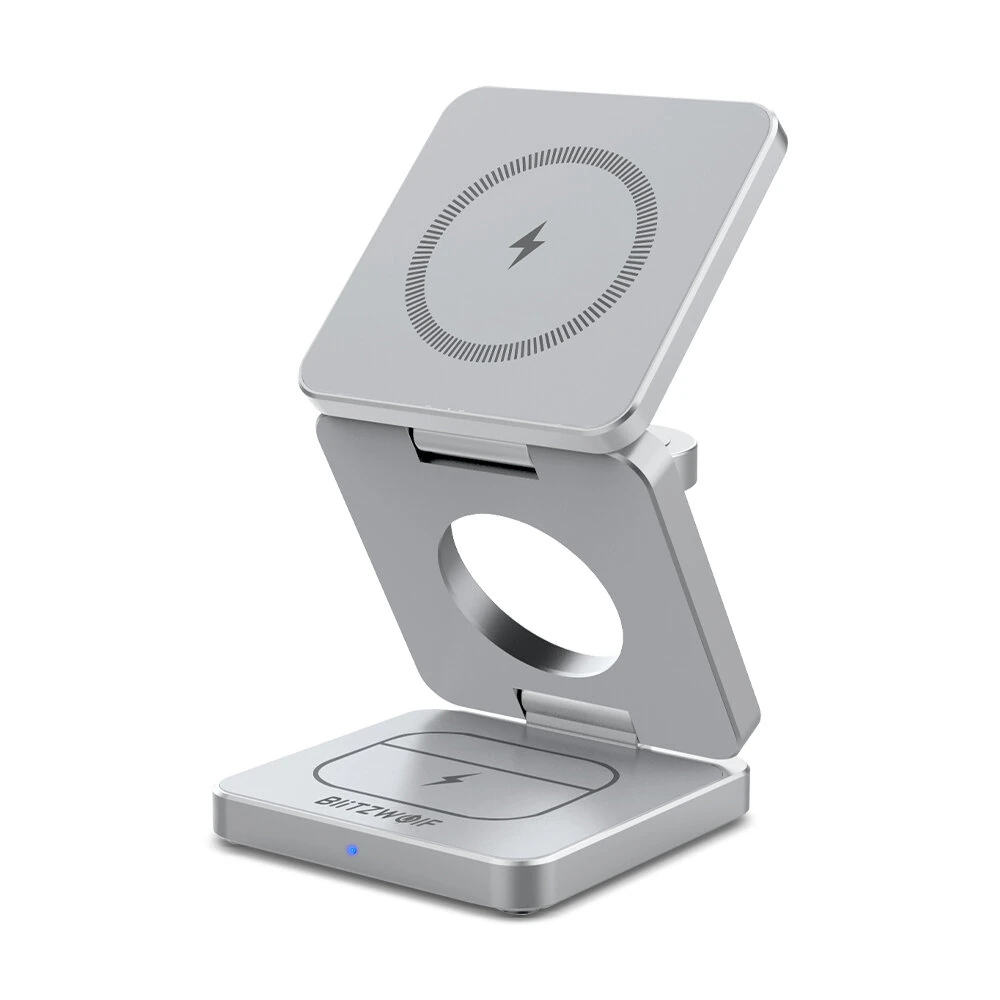 BlitzWolf BW-iw30 3-in-1 Foldable Magnetic 15W Wireless Charger Fast Charging Station for iPhone 17 16 15 14 13 12 Pro/Max/Plus for Apple Watch 9/8/7/6/5/4/3/2/SE/Ultra 2 for AirPods 3/2/Pro