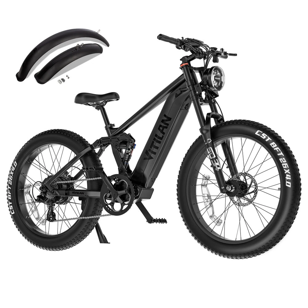 [EU DIRECT] Vitilan T7 Pro Electric Bike 52V 20Ah Battery 1000W Motor Recommended Top Speed 25KM/H 26*4.0inch Fat Tires 90KM Mileage Range 150KG Max Load Electric Bicycle