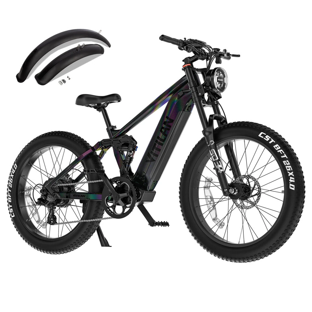 [EU DIRECT] Vitilan T7 Pro Electric Bike 52V 20Ah Battery 1000W Motor Recommended Top Speed 25KM/H 26*4.0inch Fat Tires 90KM Mileage Range 150KG Max Load Electric Bicycle