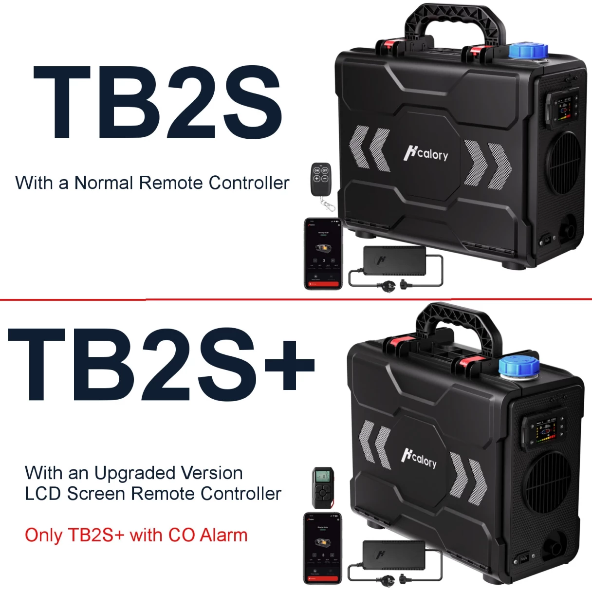 HCALORY TB2S / TB2S+ 6L 8KW Parking Diesel Air Heater All-in-One Portable Heater with CO Alarm Wireless Temperature Sensor Automatic Start and Stop Altitude Mode App Control 12V/24V/100~240V for Cars Trucks Boats Buses RV Camper Tent