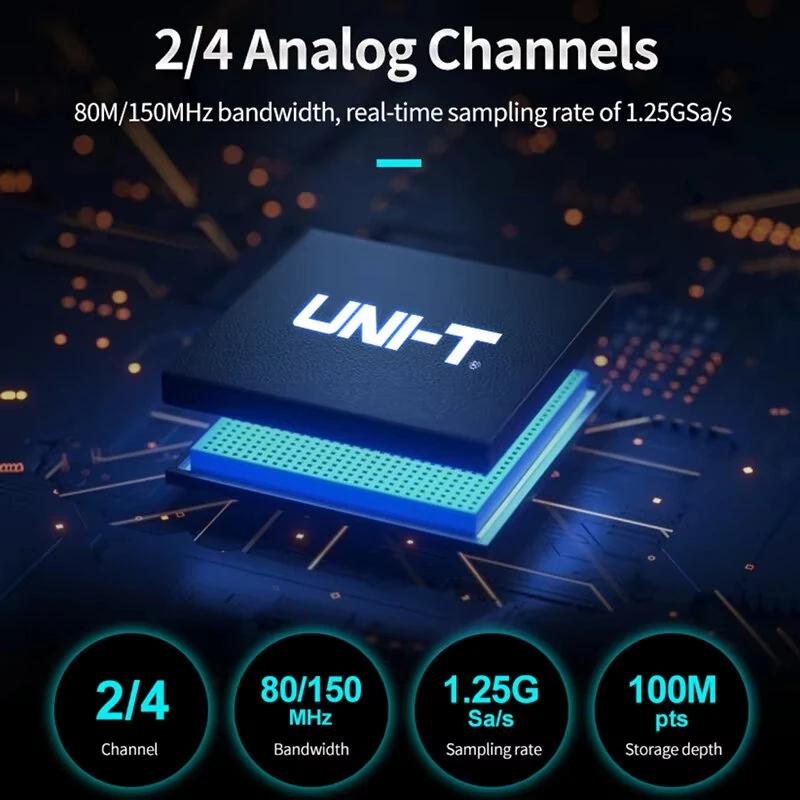 UNI-T UPO1152HD UPO1154HD Oscilloscope 2/4 Channels 150MHz Bandwidth 12-bit ADC 1.25GSa/s Sampling Rate Large Storage Depth High-Definition Touch Screen