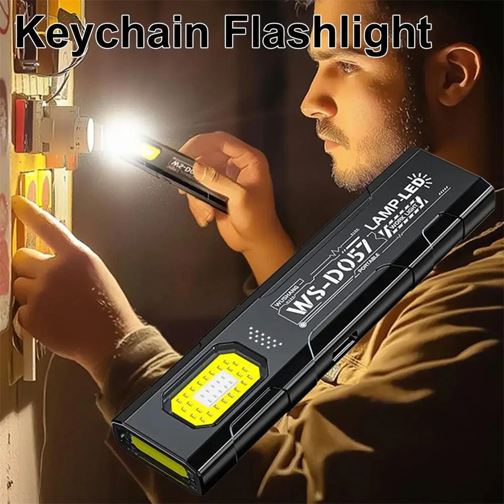 LED Keychain Flashlight Multi-functional Portable USB Rechargeable Mini Torch Light With Magnet For Outdoor Hiking Camping