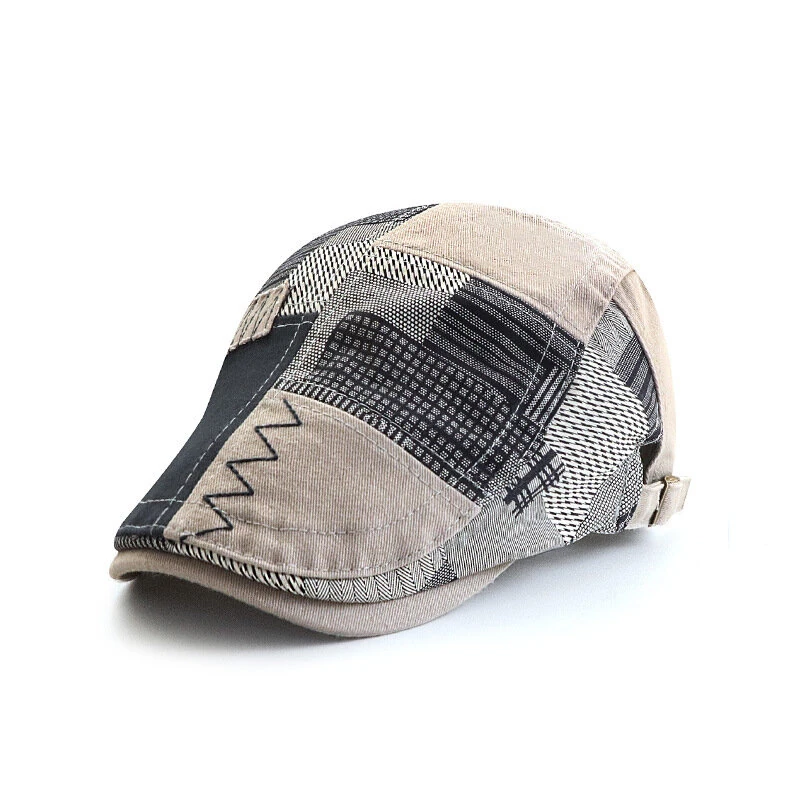 Collrown Men Berets Retro Patchwork Plaid hat Men's Flat Cap England Newsboy Cap Classic Peaked Painter Caps for Spring Summer Autumn Winter