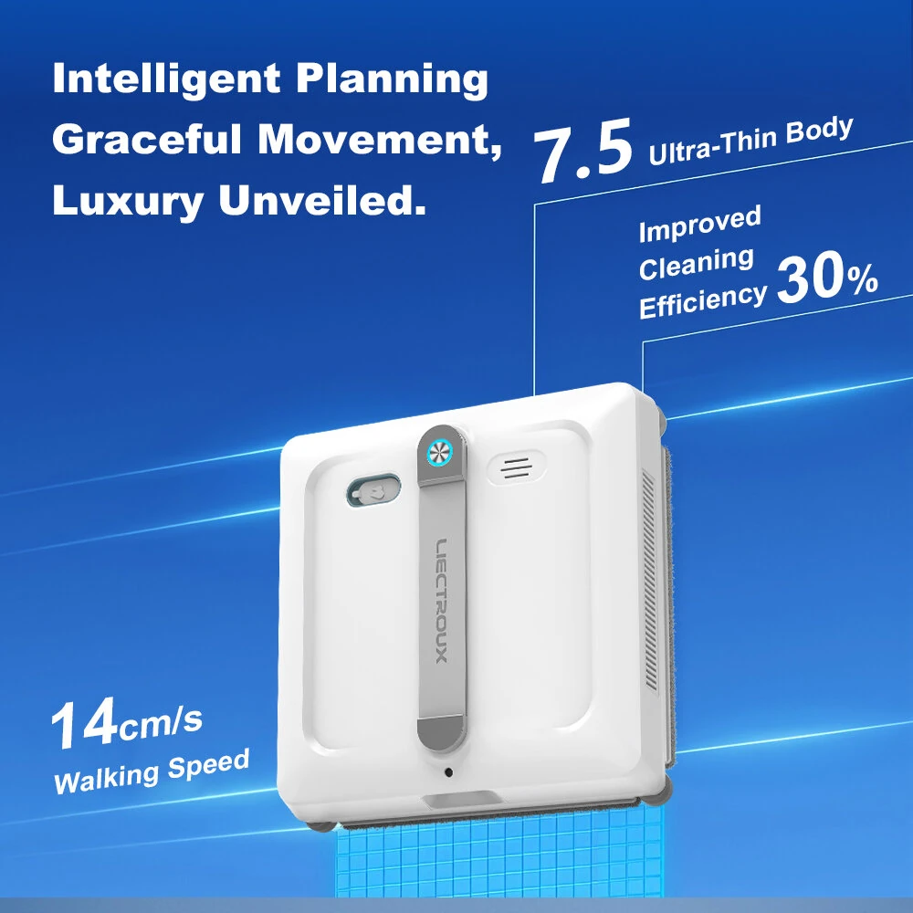 [EU Direct]Liectroux S9 Smart Window Cleaning Robot,With 2 Roller Brushes, 6-Way Water Pump Spray,Brushless Motor,9kpa Suction,Frameless Works,8 Microswitches,Safety Rope & Power Cord 2 In 1,App & Remote Control,Voice Prompts