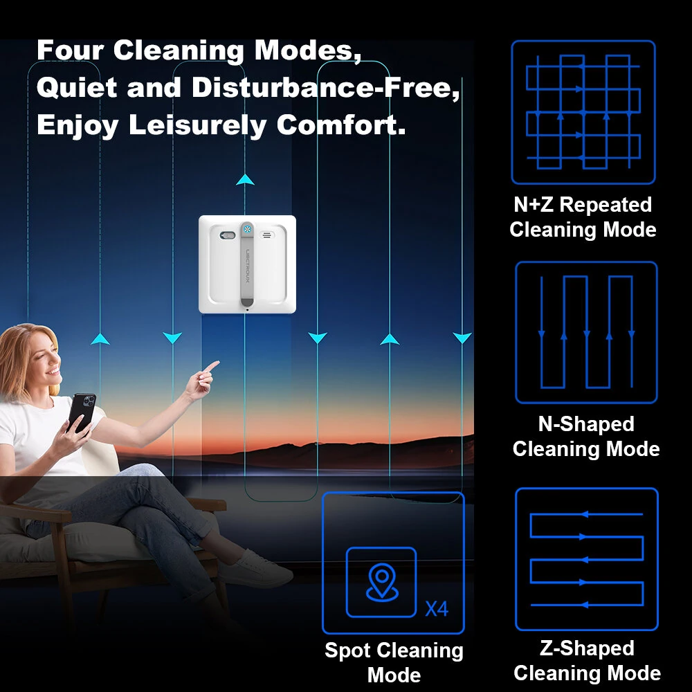 [EU Direct]Liectroux S9 Smart Window Cleaning Robot,With 2 Roller Brushes, 6-Way Water Pump Spray,Brushless Motor,9kpa Suction,Frameless Works,8 Microswitches,Safety Rope & Power Cord 2 In 1,App & Remote Control,Voice Prompts