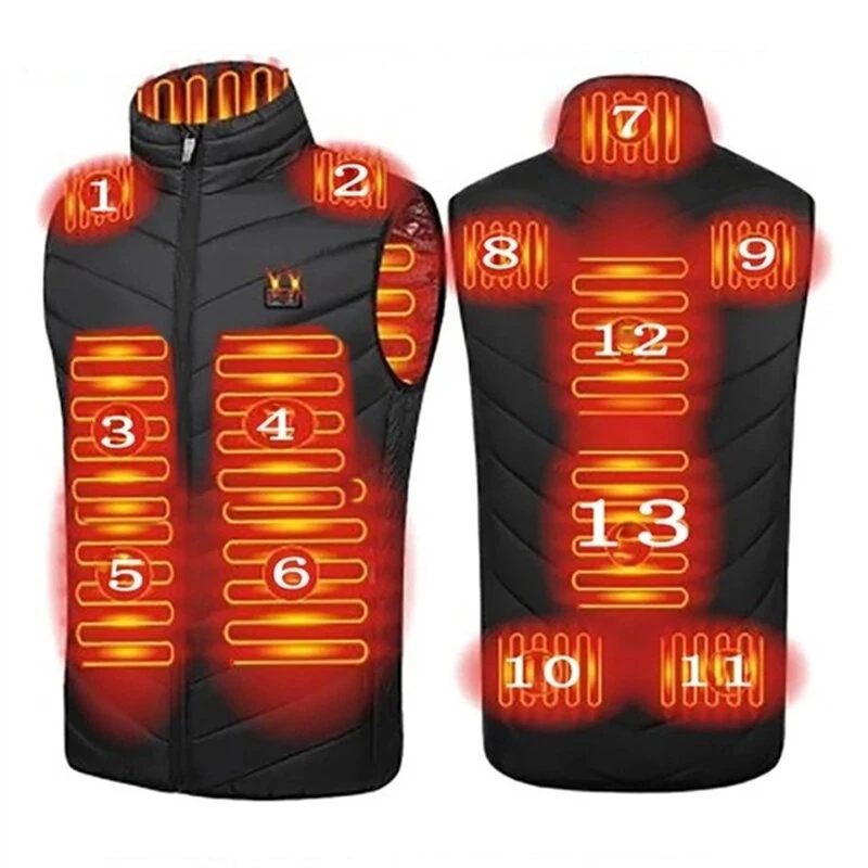 TENGOO HV-13 Electric Heated Vest - 13 Heating Areas Loose Fit for Unisex, USB Chargeable & Waterproof for Winter Outdoors