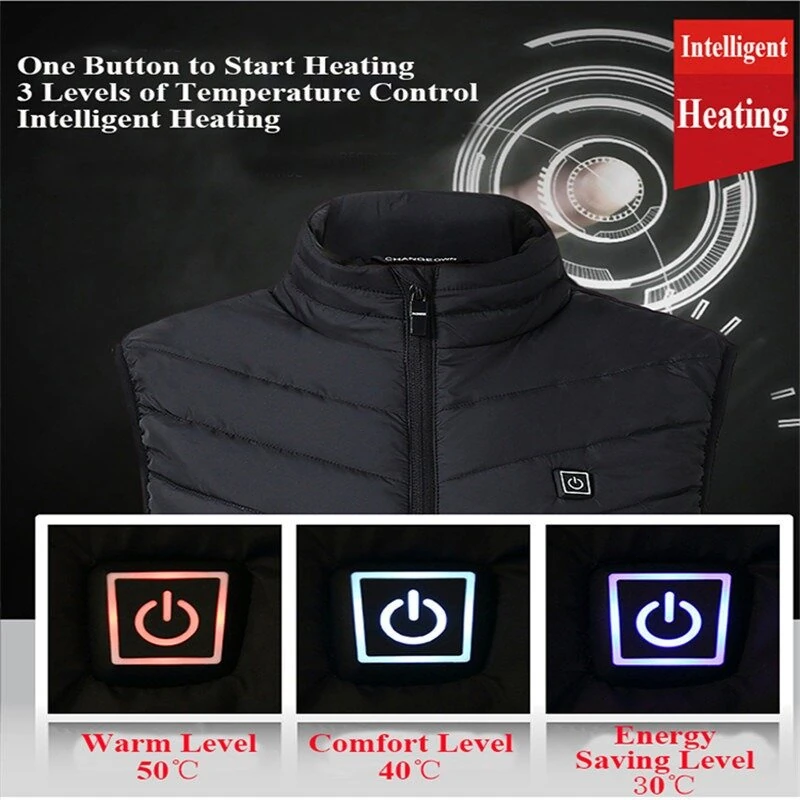 TENGOO HV-13 Electric Heated Vest - 13 Heating Areas Loose Fit for Unisex, USB Chargeable & Waterproof for Winter Outdoors