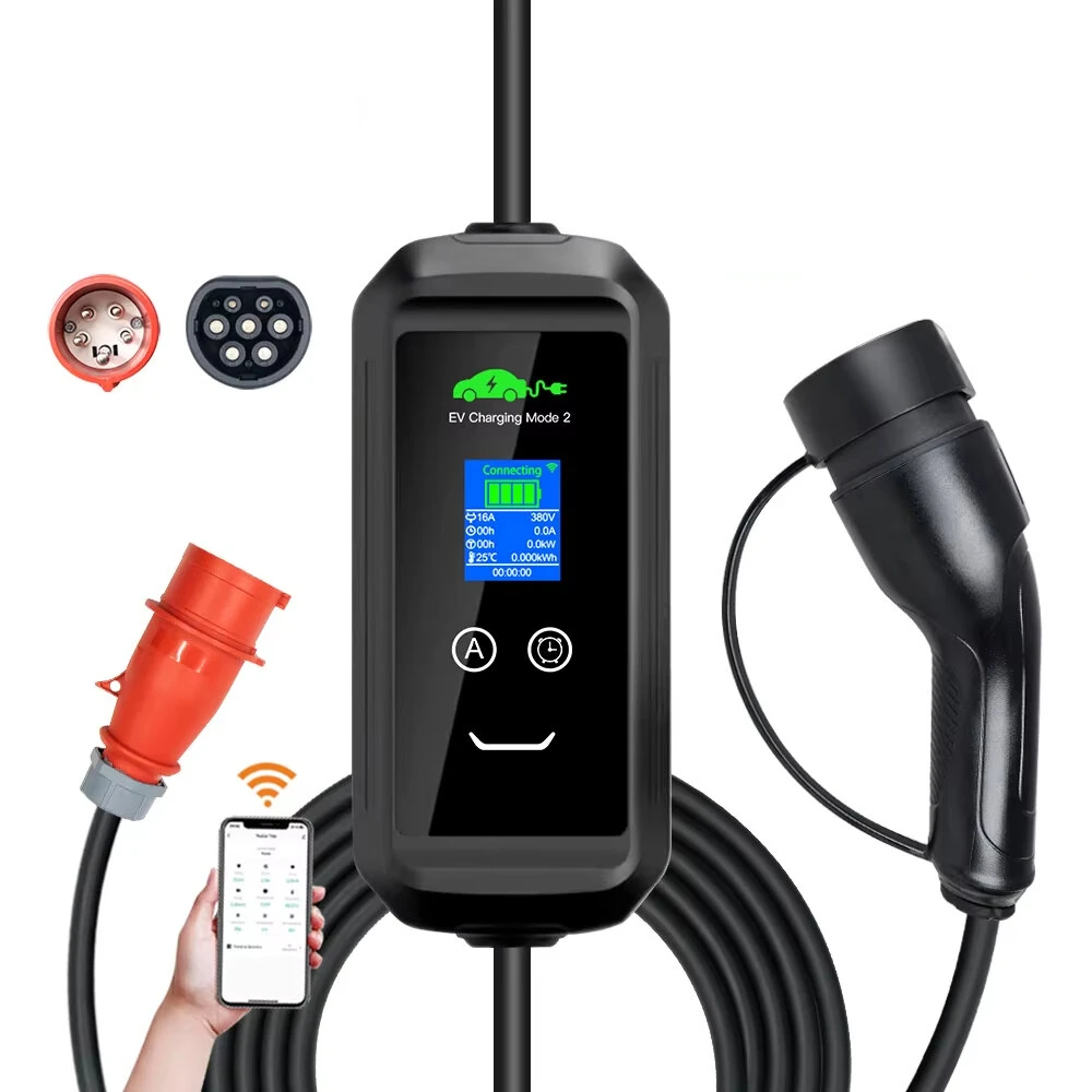ISIGMA 11KW 16A Portable EV Charger Type2 IEC62196-2 Bluetooth Tuya APP EVSE Charging Wallbox 7M Cable for Electric Cars
