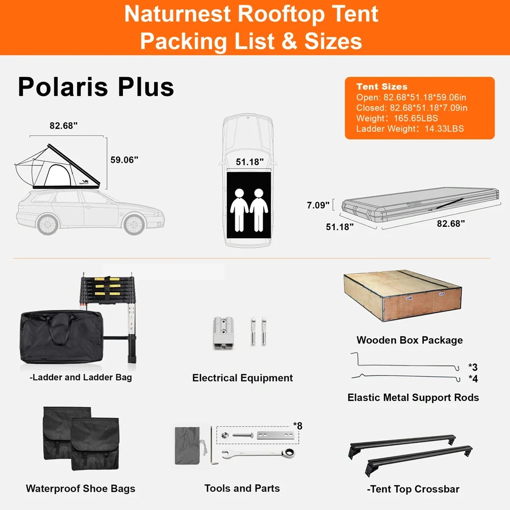 [EU Direct] NATURNEST Car Tent, 2-3 Person Rooftop Tent, Aluminum Frame, Truck Roof Top Tent, Truck Camping Bed Tent, 2in Thick Mattress, Camping Tent Hard Shell with Latch, Waterproof, UV Protection, for SUV, Truck