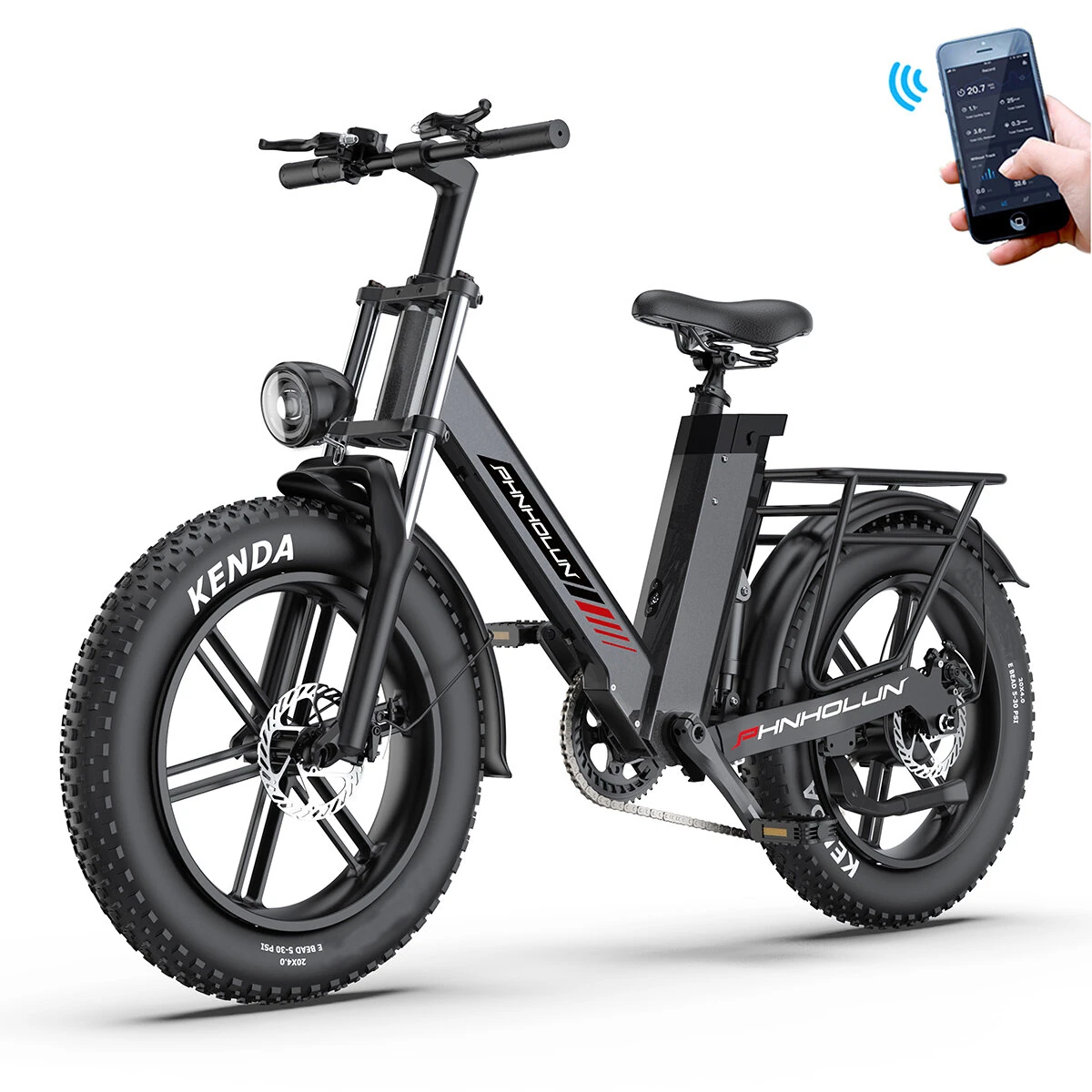 [EU DIRECT] PHNHOLUN C6 PRO Electric Bike 48V 17AH Battery 1000W Motor Recommended Top Speed 25KM/H 20inch Tires 50KM Mileage 150KG Max Load Electric Bicycle