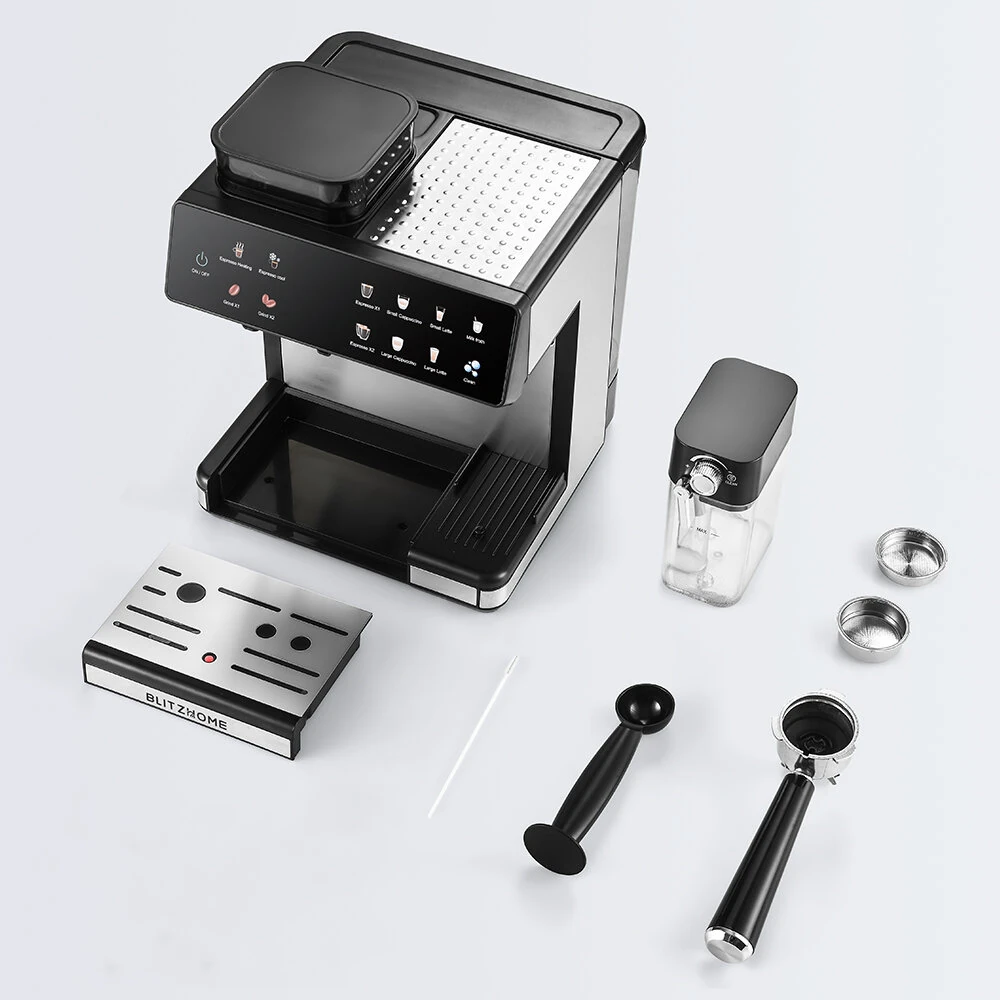BlitzHome® CM5710 All-in-One Espresso Coffee Machine with Built-in Grinder Dual Boiler, Automatic Milk Frother Hot & Cold Brew Touch Screen