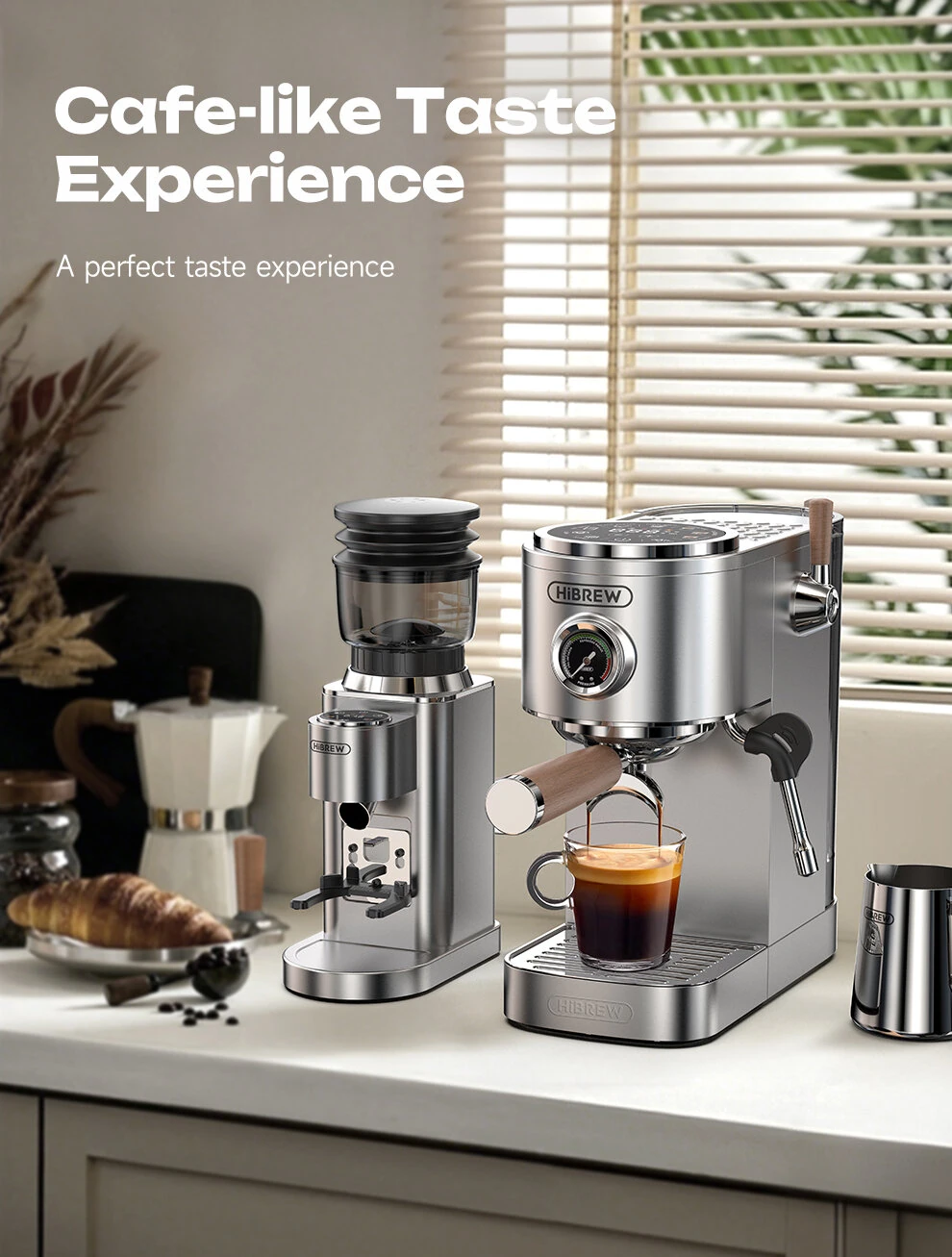 [EU Direct] HiBREW H13 Dual Boiler Espresso Machine & G7 Coffee Grinder Set With PID Control 20 Bar Pressure 48 Grind Levels