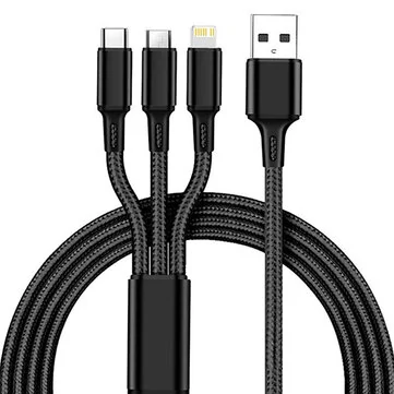 2A USB-A to Type-C/Micro/iP Cable Fast Charging Nylon Braided Core Line 1.2M Long for iPhone14 Pro for Huawei P50 for ViVo Y70s for Xiaomi Mi13